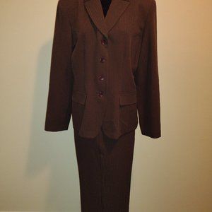 K.C. Spencer, 2pc Pant Suit, Brown Stripes, Size-14, No Lining